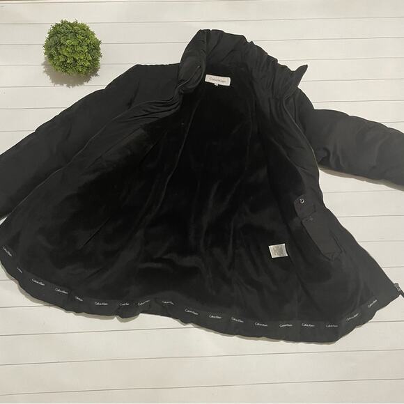 Calvin Klein FLAWED Black Down Filled Quilted Puffer‎ Coat Jacket Women’s Medium - Picture 3 of 9